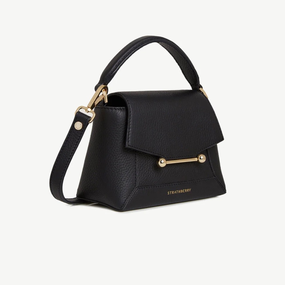 Strathberry Black Mini Top-Handle Bag with Gold Hardware
